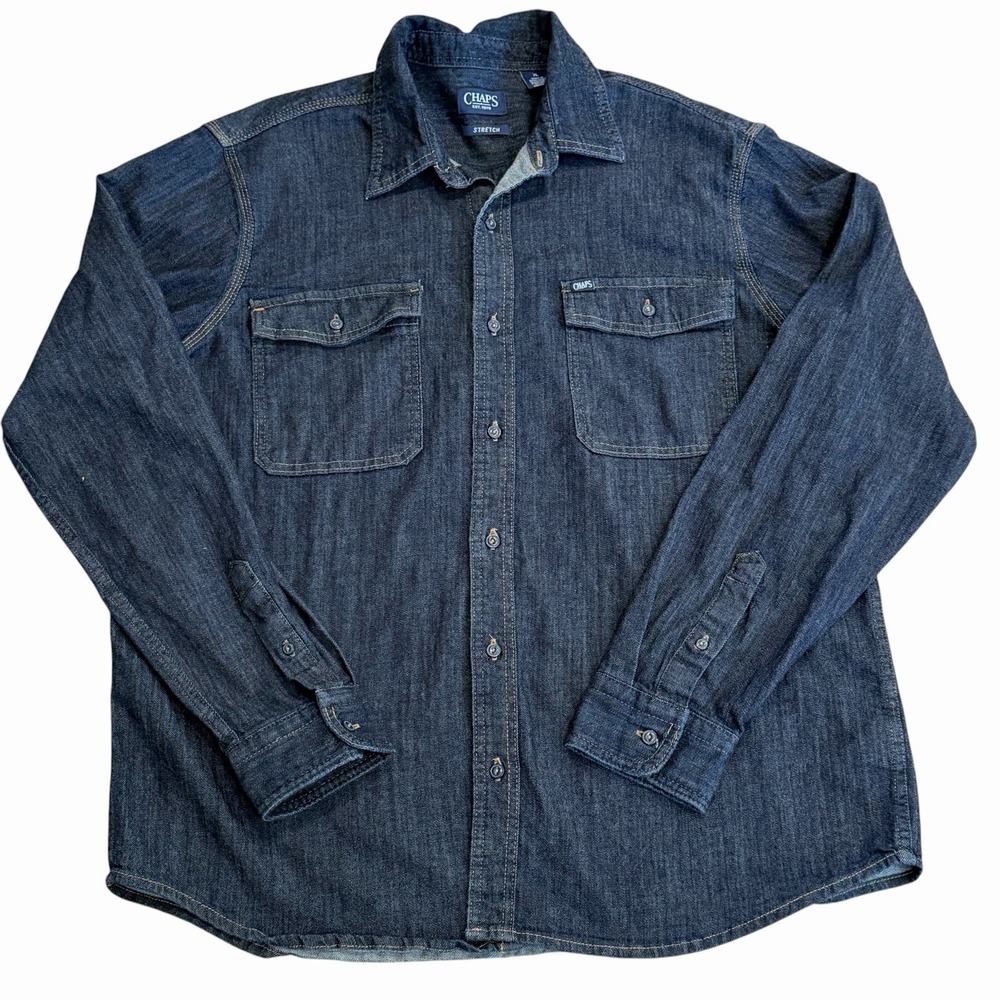 VTG Chaps Ralph Lauren Denim Shirt Mens XL Blue Western Cowboy Workwear Rodeo